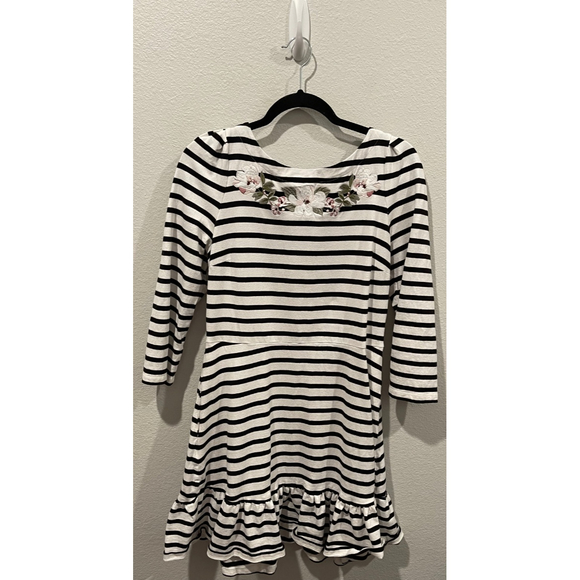 KATE SPADE Floral White Black Striped Fit And Flare Mini Dress - Picture 2 of 8